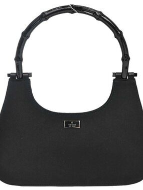 Gucci Black Satin Bamboo Handbag